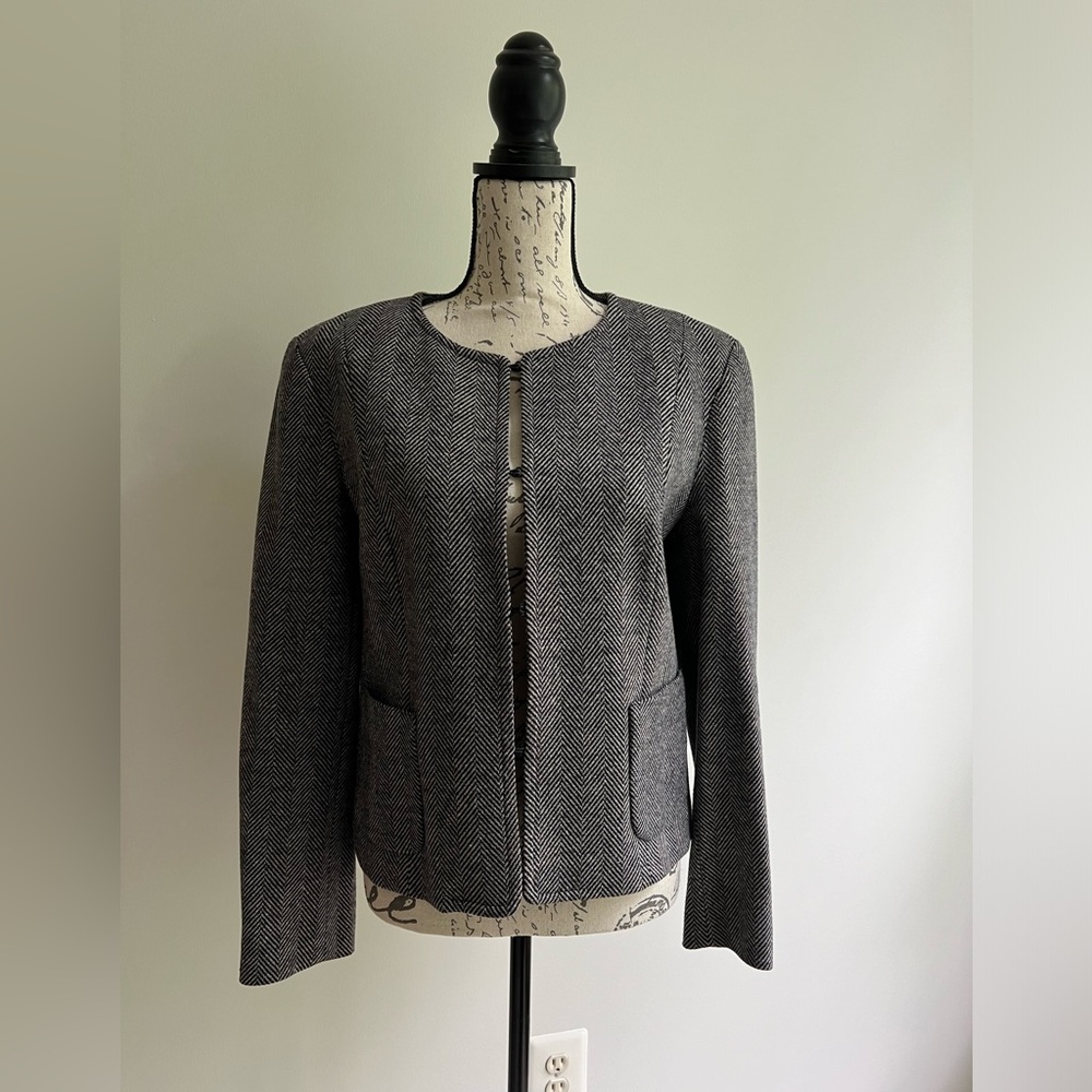 NWOT Grey/Navy Herringbone Wool Jacket